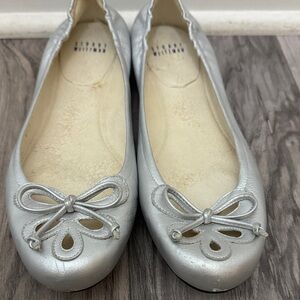 Stuart Weitzman Silver Flats with Cutout Bow 9